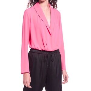 NEW Nordstrom Wrap Bodysuit Pink Camelia Size XXS Long Sleeves 2021‎ Blouse Top